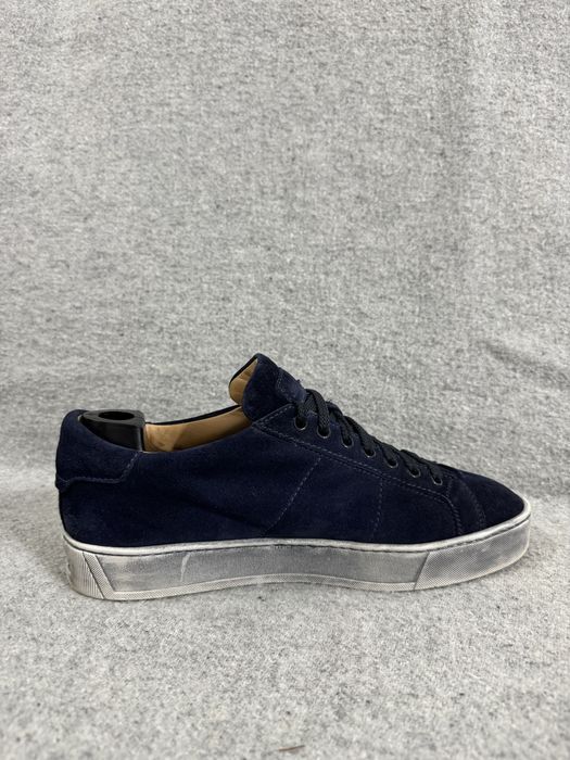 Santoni Navy Suede Low Top Sneakers Italy size 7 41 zamszowe sneakersy granatowe