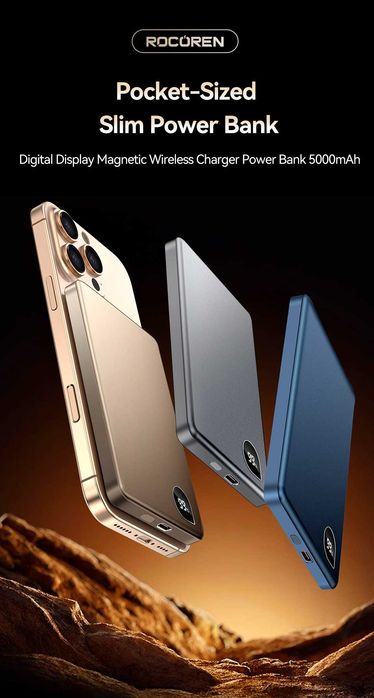 Магнітний 5000mAh 15W PowerBank Fast Charging павербанк Rocoren