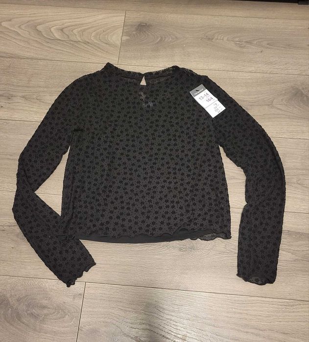Nowa Primark 164 czarna bluzka welurowe kwiatuszki z topem