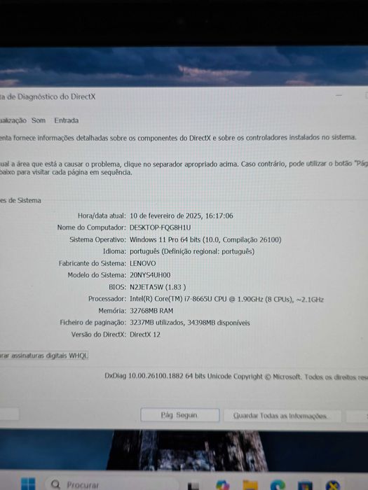 Pc Portatil Lenovo Thinkpad t490s i7 32gb 512gb - Bom estado