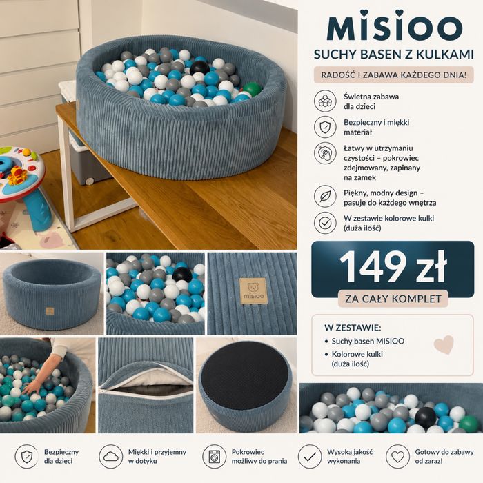 Suchy basen z kulkami MISIOO – komplet – 149 zł
