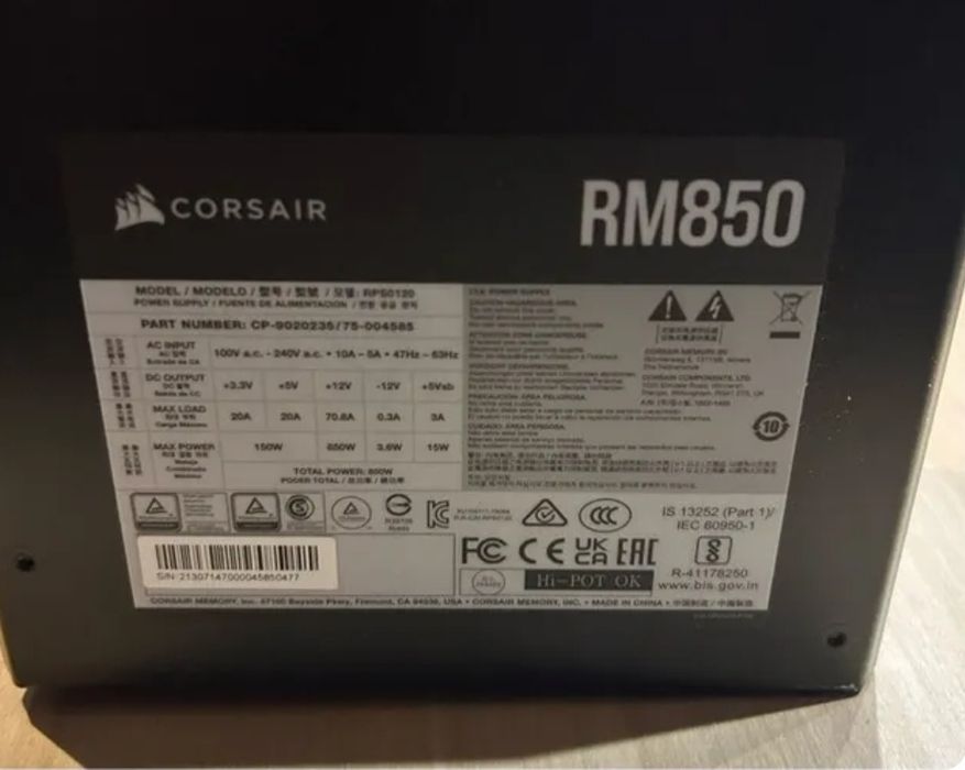 Fonte de Alimentação Corsair RM850 – 850W – 80 Plus Gold – Modular