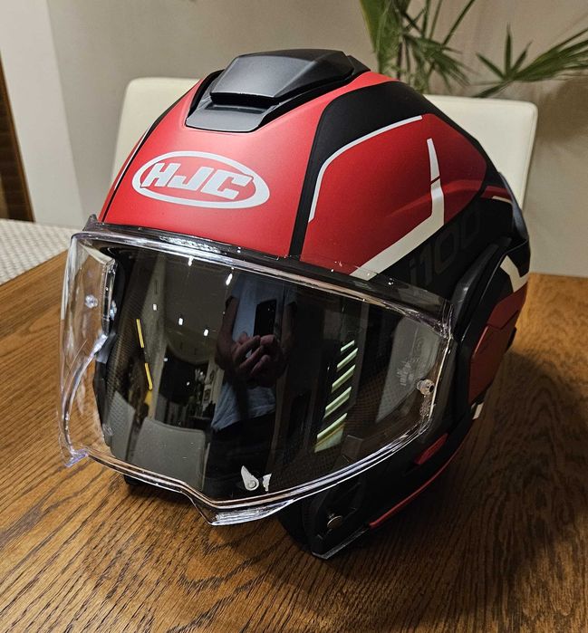 Kask motocyklowy HJC i100 szczękowy LORIX czerwono-czarny M