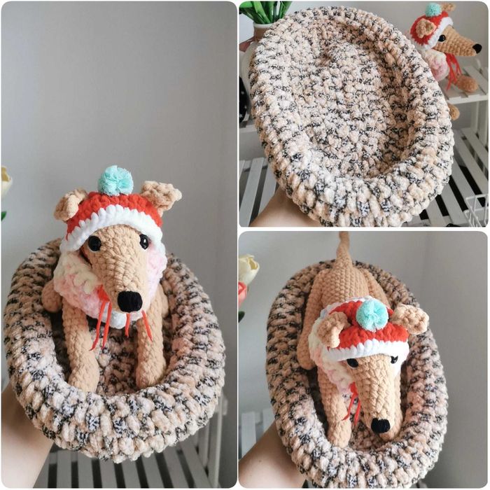 Charcik włoski na szydełku, maskotka Greyhound handmade, dekoracja