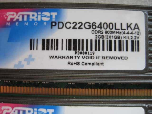 Pamięć RAM PATRIOT DDR2 800MHz Razem 4GB cena za całość.
