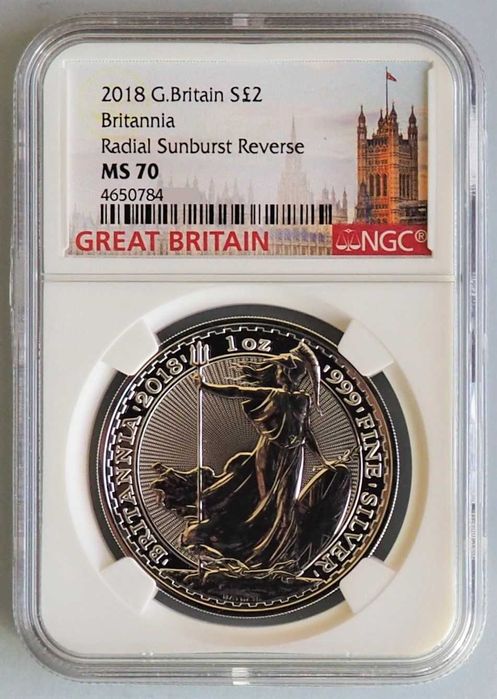 Moeda prata 2018 Britânia certificada NGC MS70