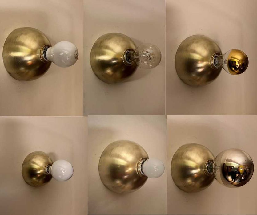 Pair of brass semi-spherical wall or ceiling lamps