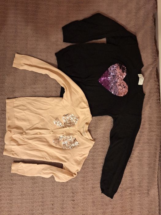 Paka ubrań dziewczynka 122, bluzki długi rękaw, sukienka