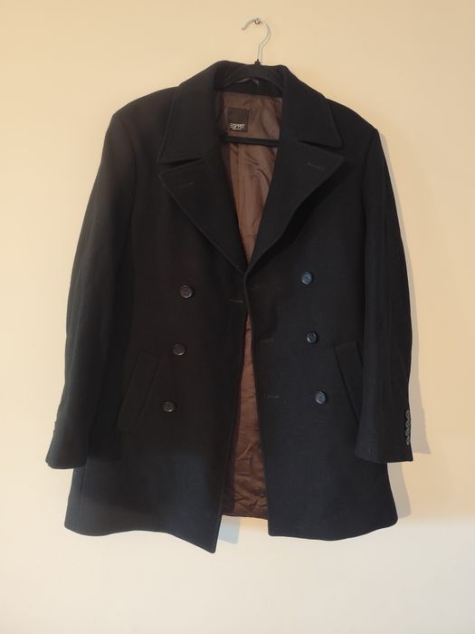 Czarny dwurzędowy płaszcz Esprit 48 z kieszeniami