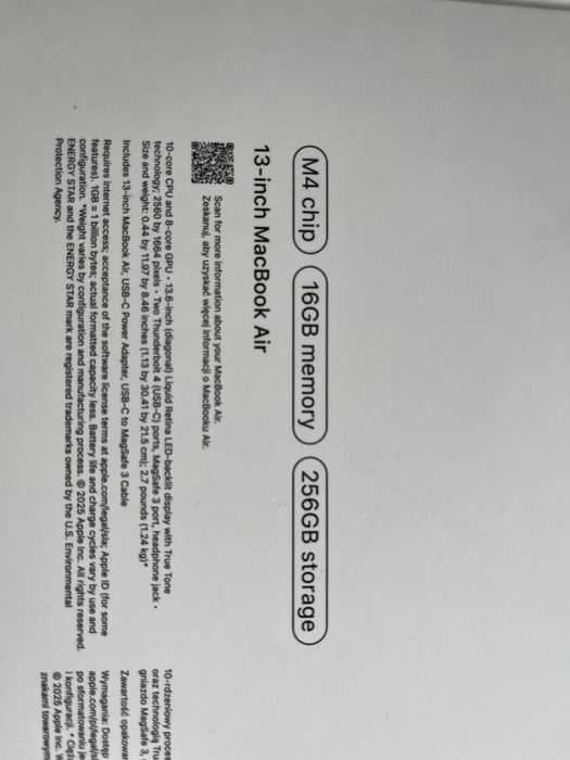 MacBook Air M4 2025 13” / 16GB / 256GB / Bateria 100%