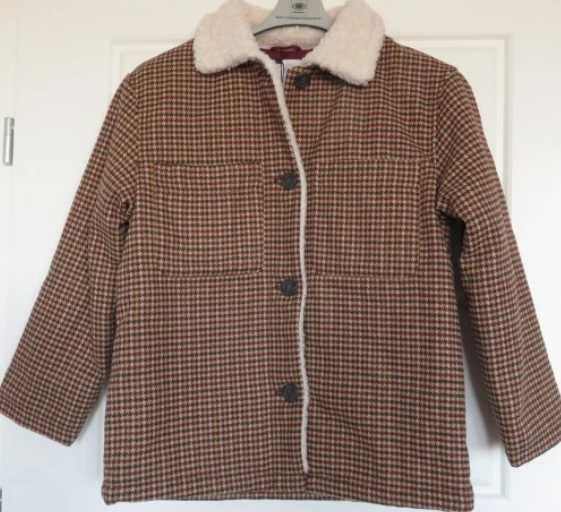 Zara ocieplany płaszcz kurtka zimowa dziecięca 10 lat 140 cm w kratę