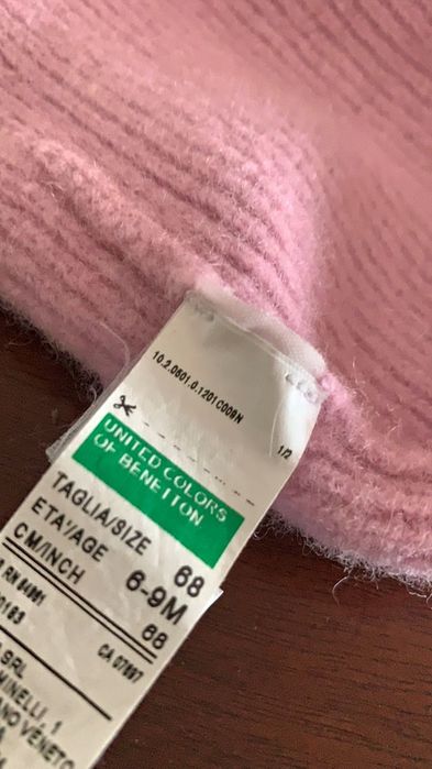 Gorro e cachecol rosa benetton 6-9 meses lá 70%