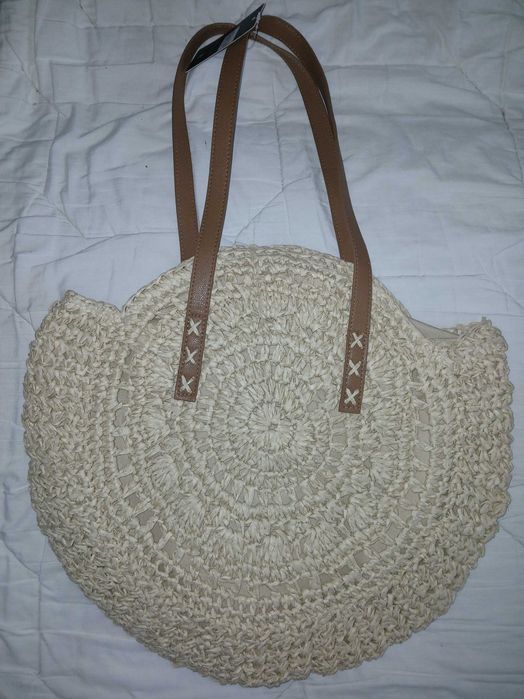 Torebka damska okrągła letnia na plażę ekri