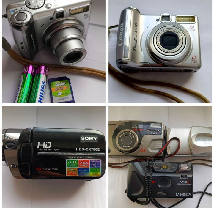 Фотоаппараты Canon A-570,550, Olympus,видеокамеры Sony..