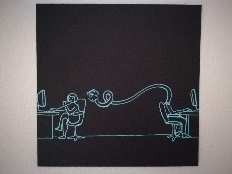 Desenho ilustração cartoon original "interesse" 12 x 12 cm NOVO