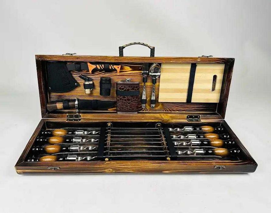 Оригинальный мужской подарок шампура в деревяном кейсе для мужа, кума