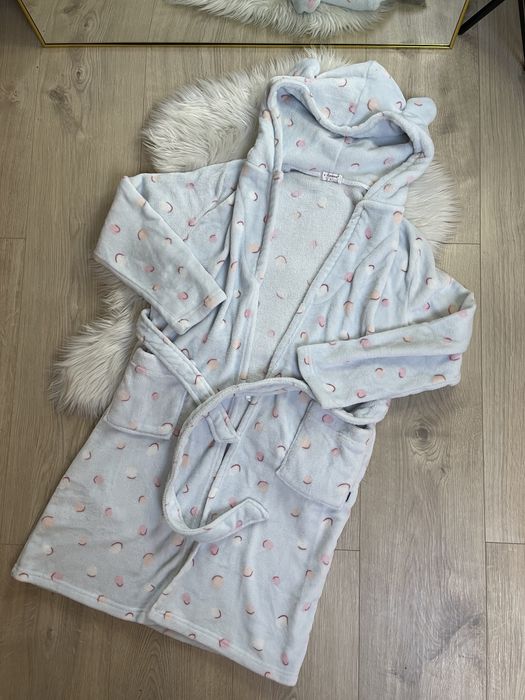 Szlafrok w kropki z uszami misia wiązany kieszenie polaorwy r.L oversi