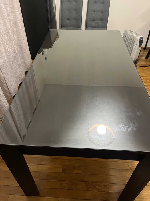 Mesa castanho escuro com vidro 170 x 90 cm