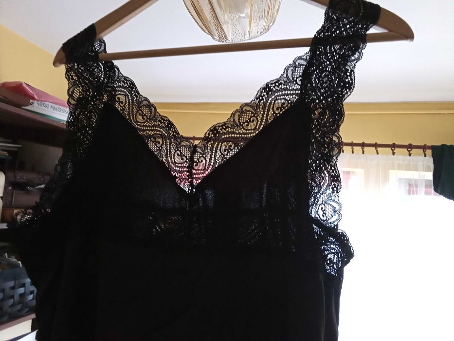 Koszula nocna halka satyna czarna Pierre Cardin nowa fabry opak r L/XL