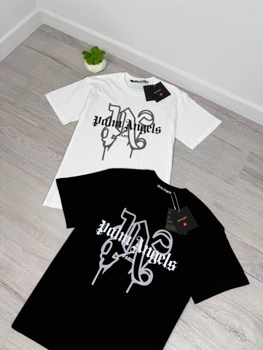 Футболка Palm Angels чорна/біла з принтом (стильна streetwear) Футболка Palm Angels чорна | Чоловіча/Жіноча |Футболка Пальм