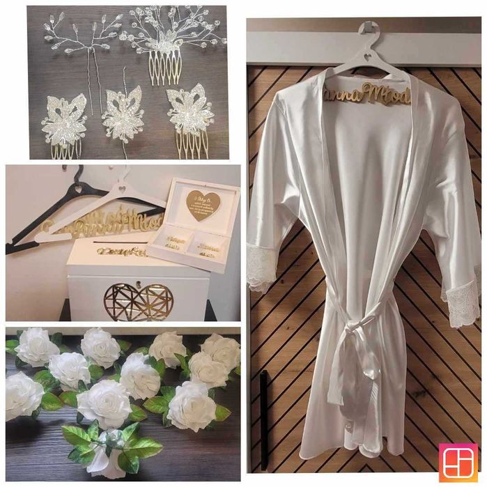 Suknia ślubna 36/S z długim rękawem plus dodatki