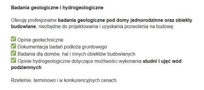 Geolog, badania gruntu, wiercenia, Opinia geotechniczna
