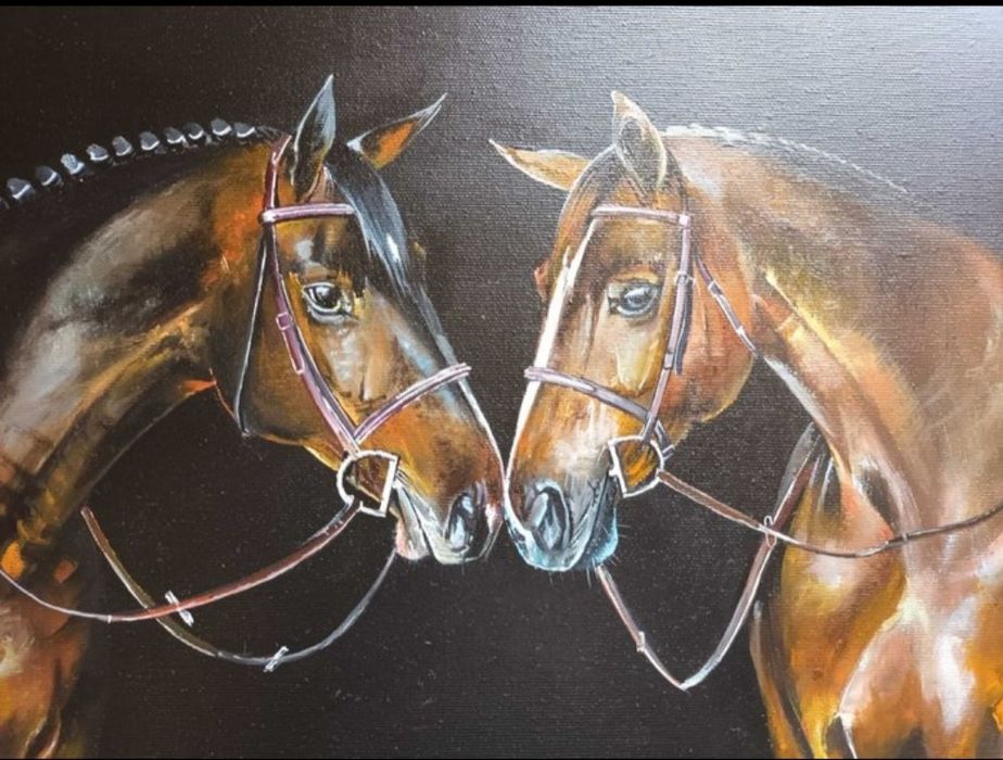 Pintura a óleo dois cavalos