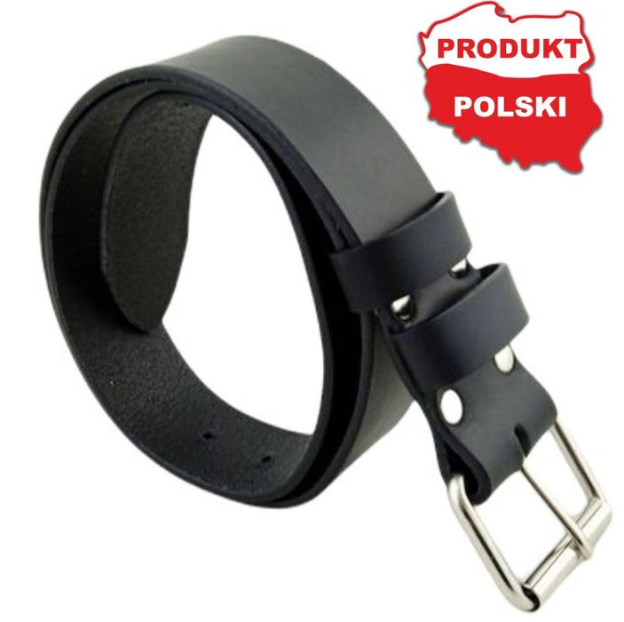 Solidny Wojskowy Pas Skóra Naturalna Czarna  Mocna Klamra R1 Dł.115