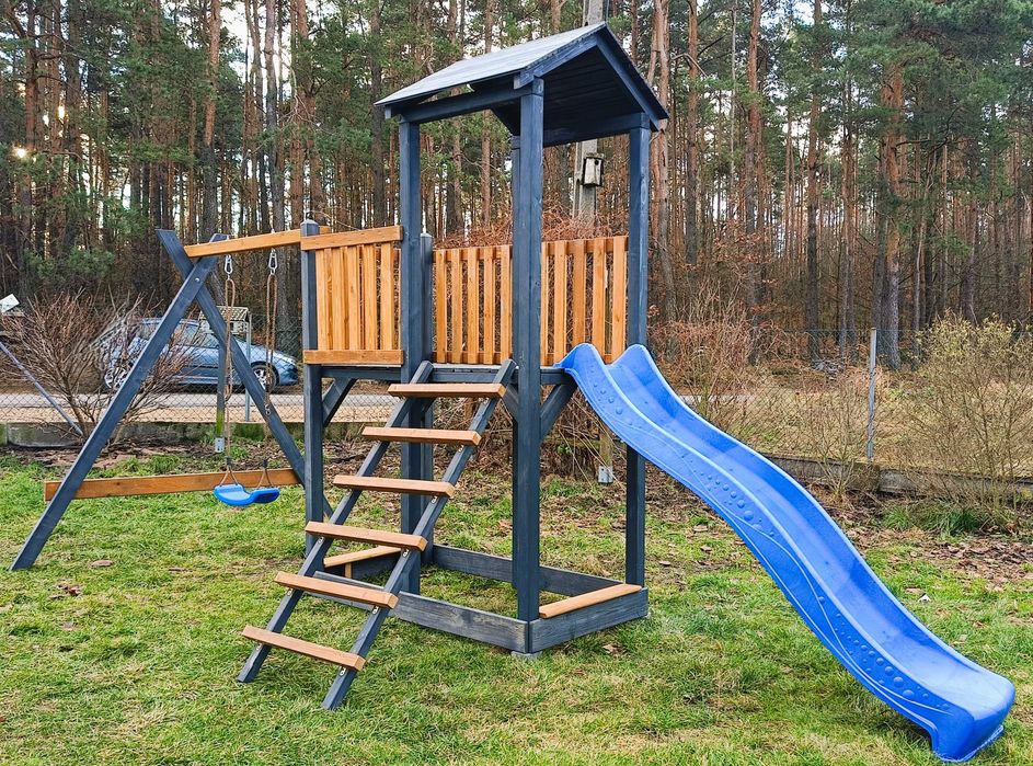 Drewniany plac zabaw, domek, taras, ślizg, huśtawka, piaskownica 14dni