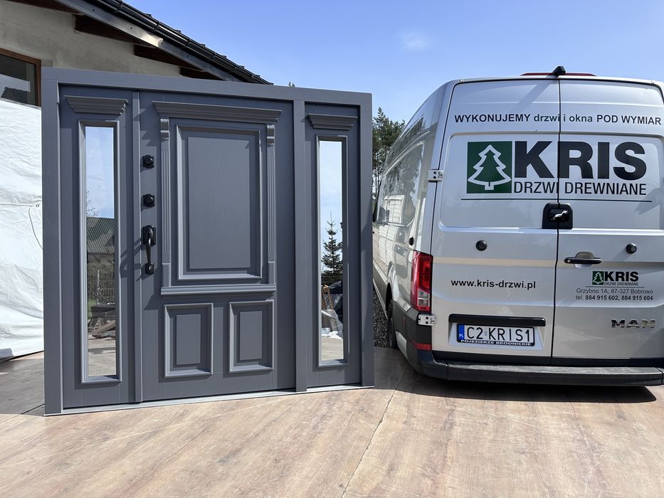 Drzwi zewnętrzne drewniane z doświetlami Schlage Na Wymiar całaPolska