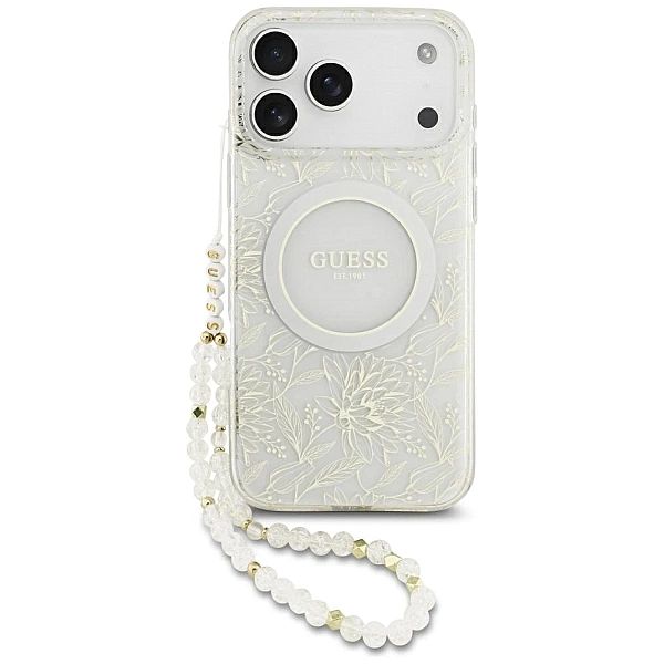 Etui Guess IML Flowers Electro Pearl Strap MagSafe na iPhone 17 Pro Ma