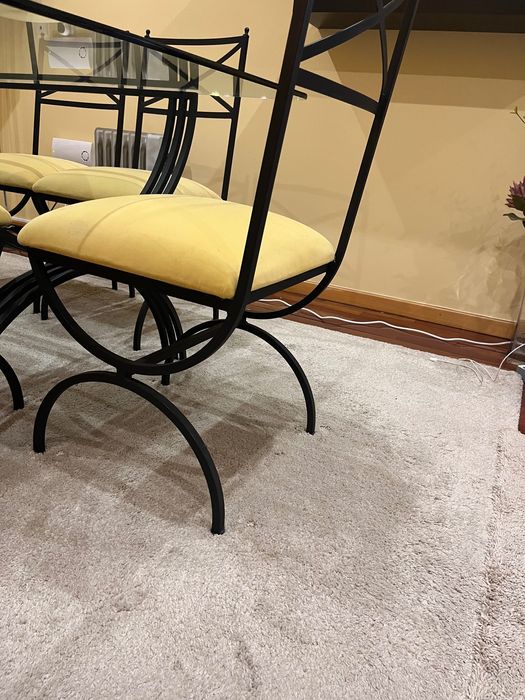 Conj. Mesa vidro/ferro e 6 cadeiras para sala de jantar