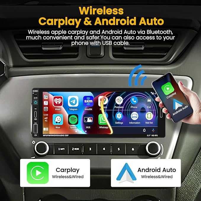Radio samochodowe Carplay Android 6,9 cala