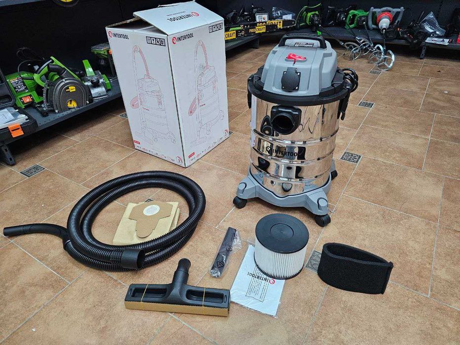 Будівельний Пилосос INTERTOOL  бак 30 л, з Нержавіючої сталі, Потужний