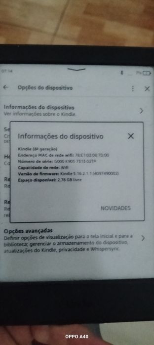 Kindle 8 geração wi-fi.