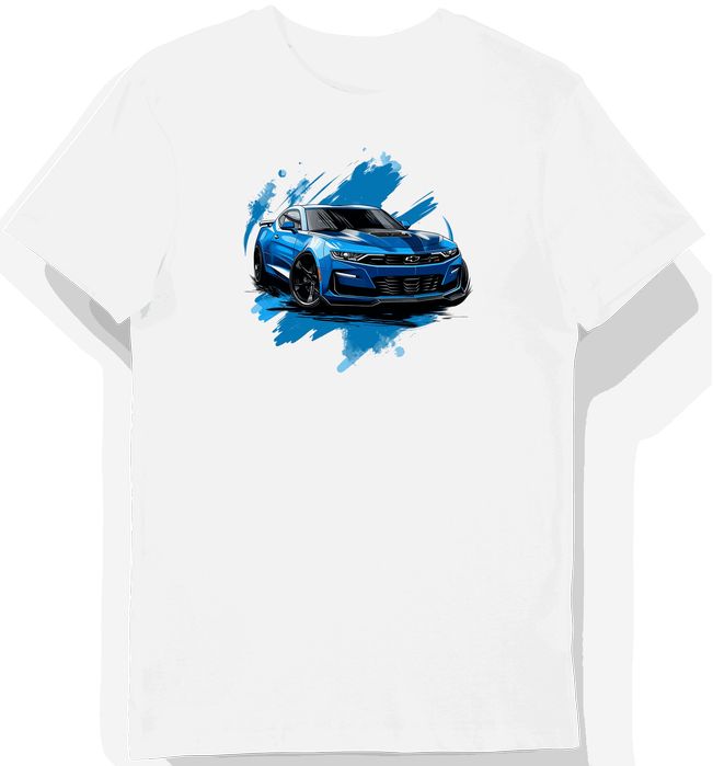 Koszulka męska biała z Motywem Futurystycznego Camaro XL