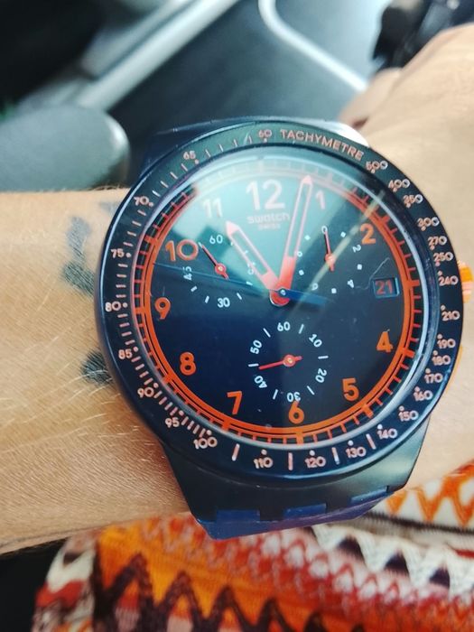 Swatch Suécia susn40-1 ice crashed azul e laranja