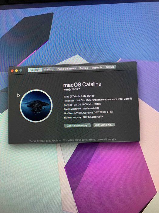 Sprzedam iMac 27” late 2013 i5 3.4 Ghz /24GB RAM/ 1TB/GeForce GT 755M