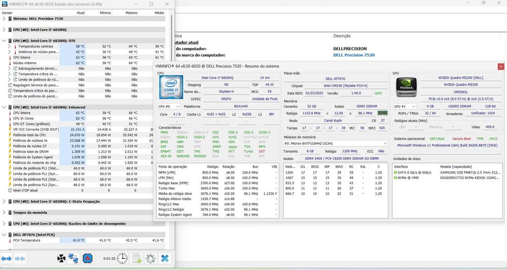 Dell Precision 7520 Workstation Móvel Profissional | i7 | 32GB RAM | 1.5TB SSD | NVIDIA Quadro M2200 4GB