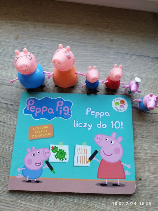 Książeczka Peppa liczy do 10 i figurki Peppa, ukladanka peppa logic