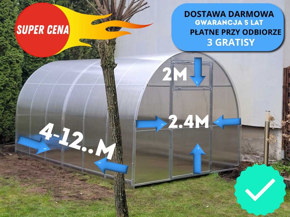 Szklarnia tunelowa 2m/4m/6m.. poliwęglan 4/6mm Mocna! darmowa dostawa