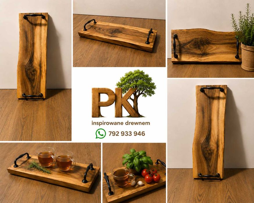 Ręcznie wykonana taca z litego drewna | Rustykalna | Loft | Handmade