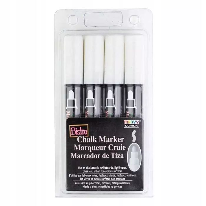 Marker dekoracyjny, do drewna, do szkła, kredowy, wodny biały pastelowy Marvy Uchida 4 szt.. Marvy Uchida. Nowy Produkt