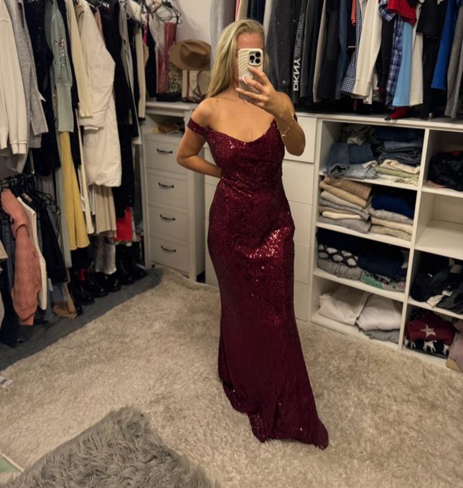 Długa sukienka balowa wieczorowa miss ord burgundowa XL