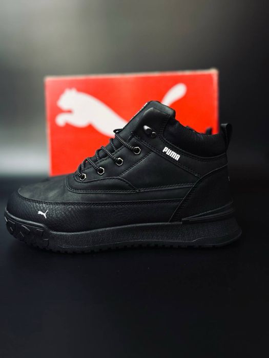 Зима !! Чоловічі ботінки пума Чорні черевики зимні Puma на зиму Шкіряні зимові боти пума Дуже теплі та зручні Не промокаючі чоботи