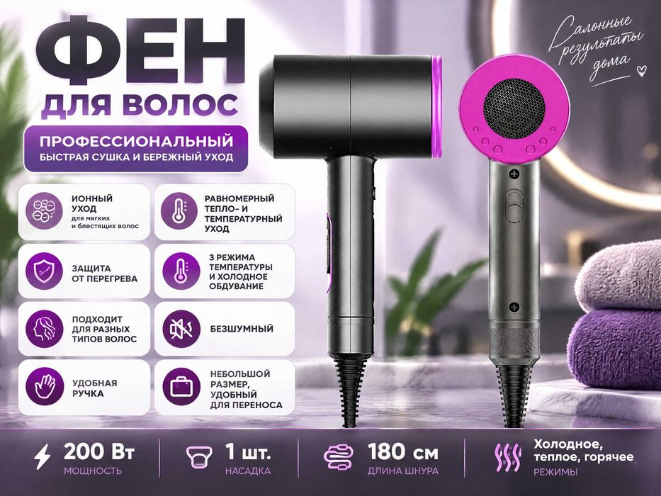 Професійний фен для швидкого сушіння волосся | Електричний фен для сушки волосся Сірий