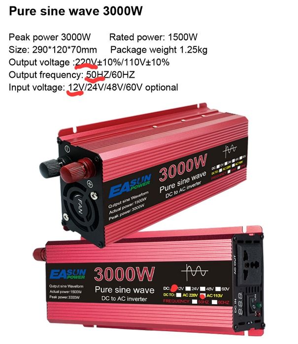 Przetwornica napięcia 12V  lub 24V na 230V Pure shine , czysty sinus 3000W