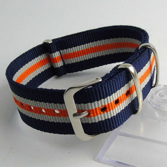 Pasek do zegarka 20mm nylonowy NATO granatowy-szary-pomarańczowy