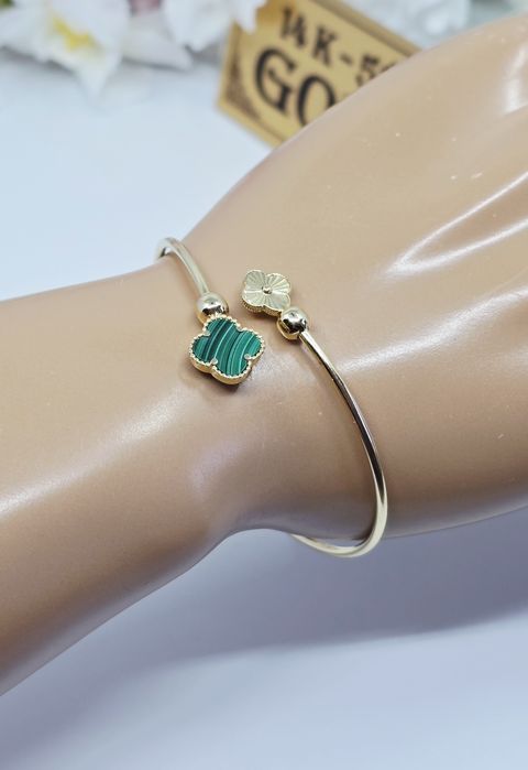 Złota bransoletka bangle z koniczynkami próba 585 14k