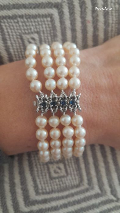 18cm Retro Bransoletka Złoto 585 Szafiry Perły Akoya WYCENA